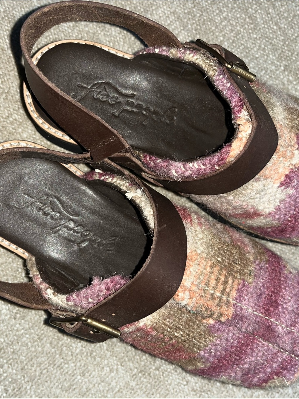 Free People Plaid Wool Slingback Mules in Pink, Brown and Cream